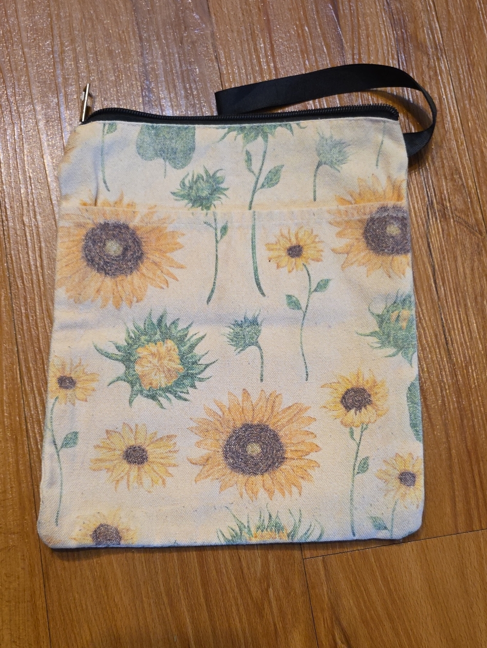 Sunflower Canvas Wristlet Pouch/book Cover - Yellow Floral